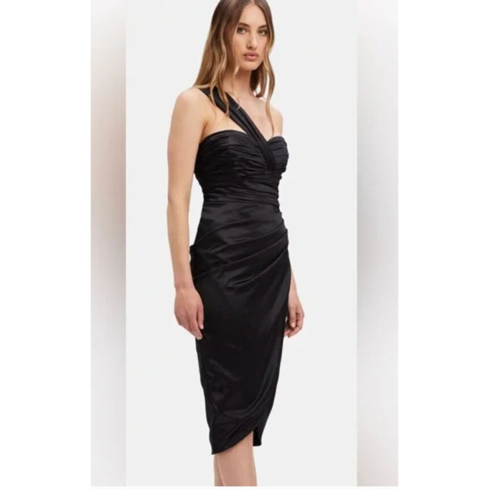 NWT Bardot‎ veda draped satin midi black dress Women's Size S US 4